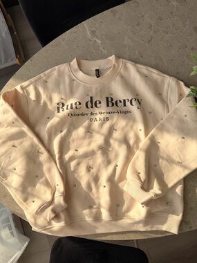 Divided Cream Crewneck Sweatshirt with Pearl Studs